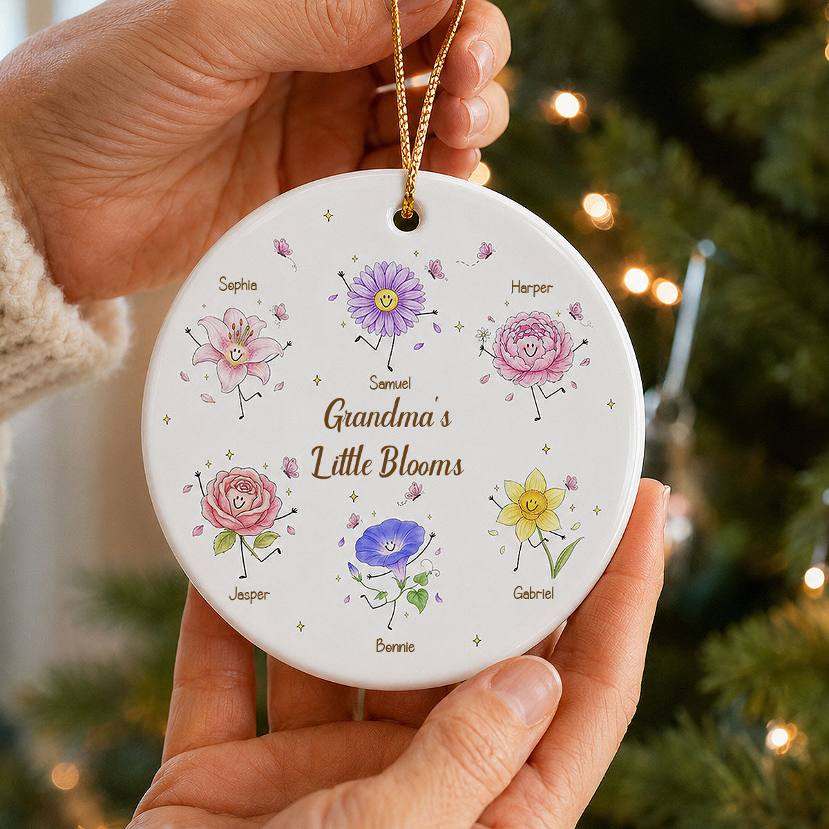 Personalised Ceramic Ornament for Grandma - Birth Flowers Design