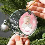 Personalised Glass Christmas Ornament with Photo - Baby's First Christmas
