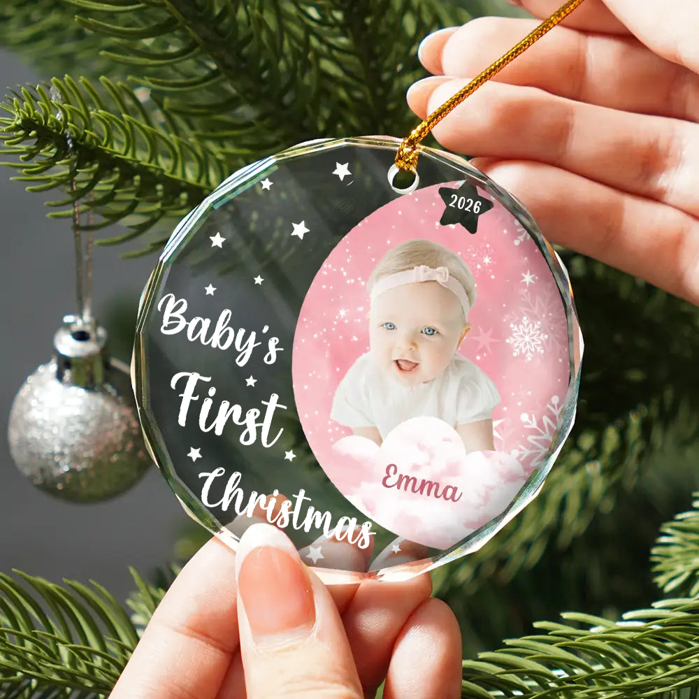 Personalised Glass Christmas Ornament with Photo - Baby's First Christmas