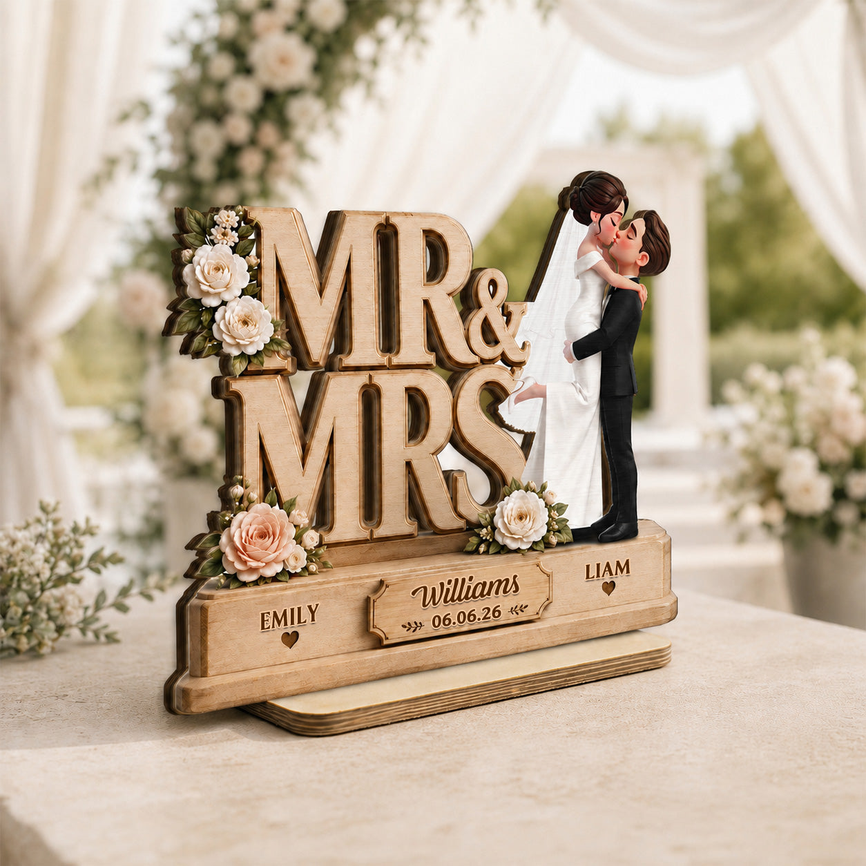 Personalised Wedding Layered Wooden Plaque - Bride & Groom Design
