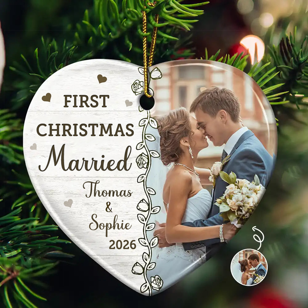 Personalised Couple Ceramic Christmas Ornament - First Christmas Married