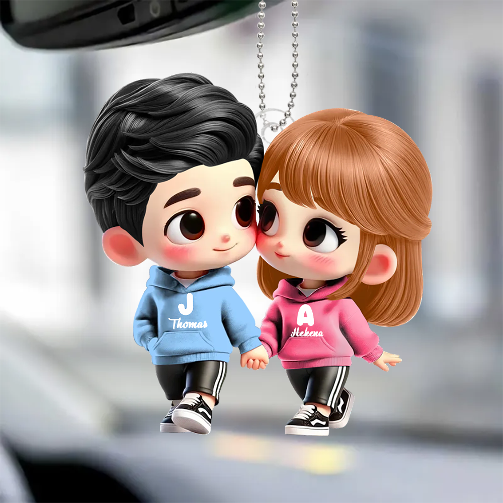 Personalised Couple Acrylic Hanging Ornament - Cartoon Character Design