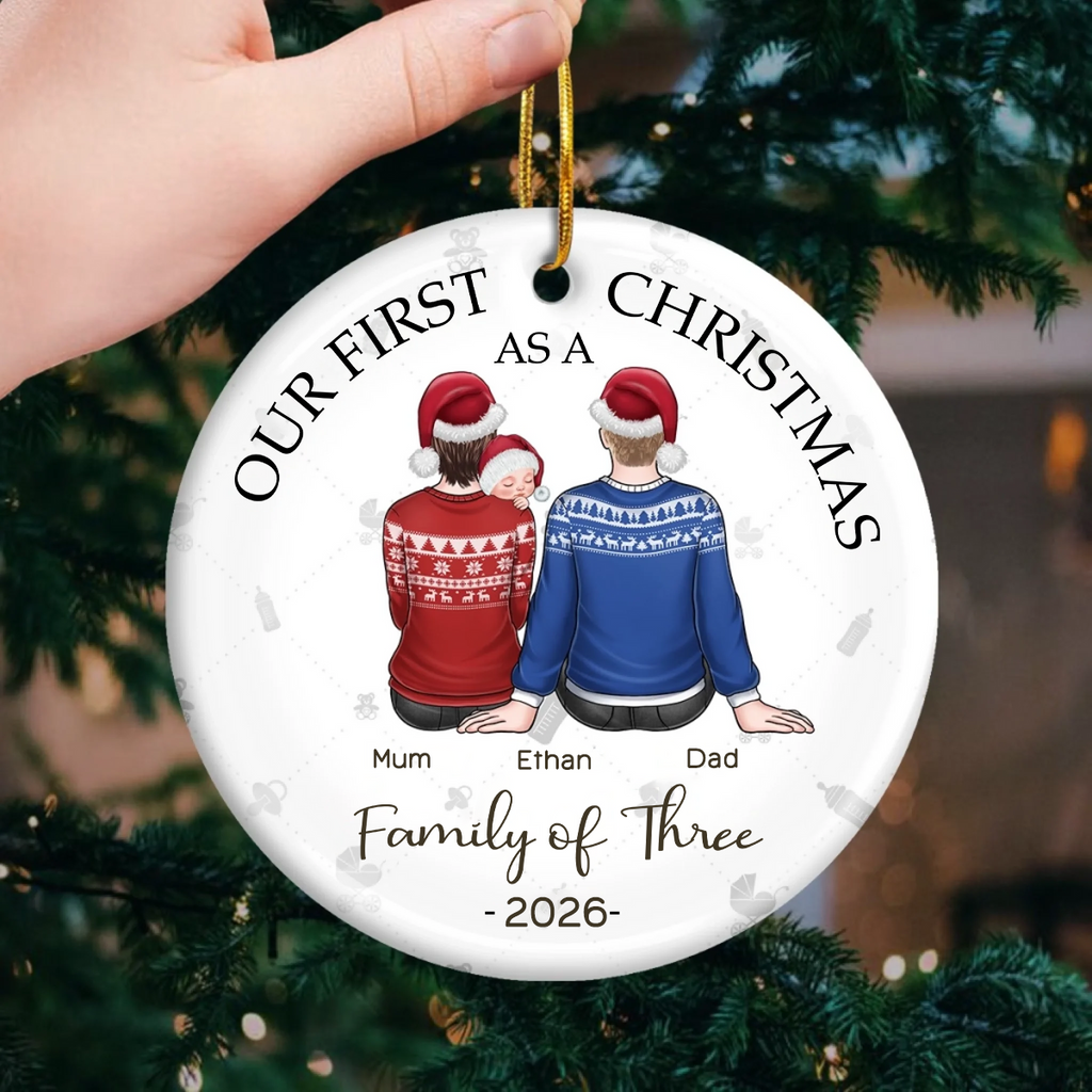 Personalised Baby Ceramic Christmas Ornament - Our First Christmas as a Family of Three