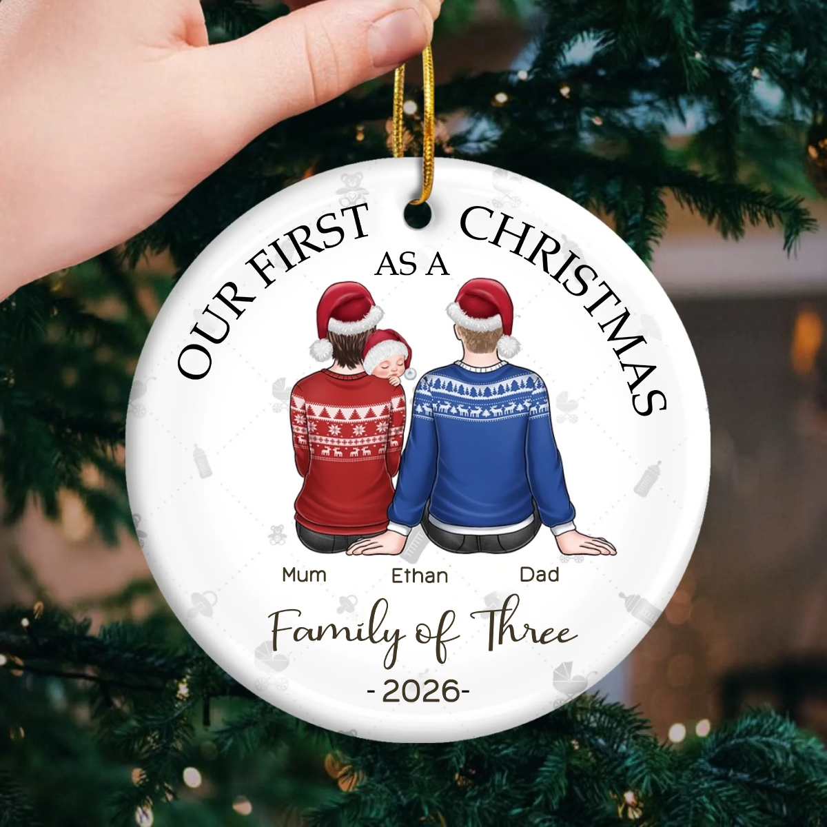 Personalised Baby Ceramic Christmas Ornament - Our First Christmas as a Family of Three