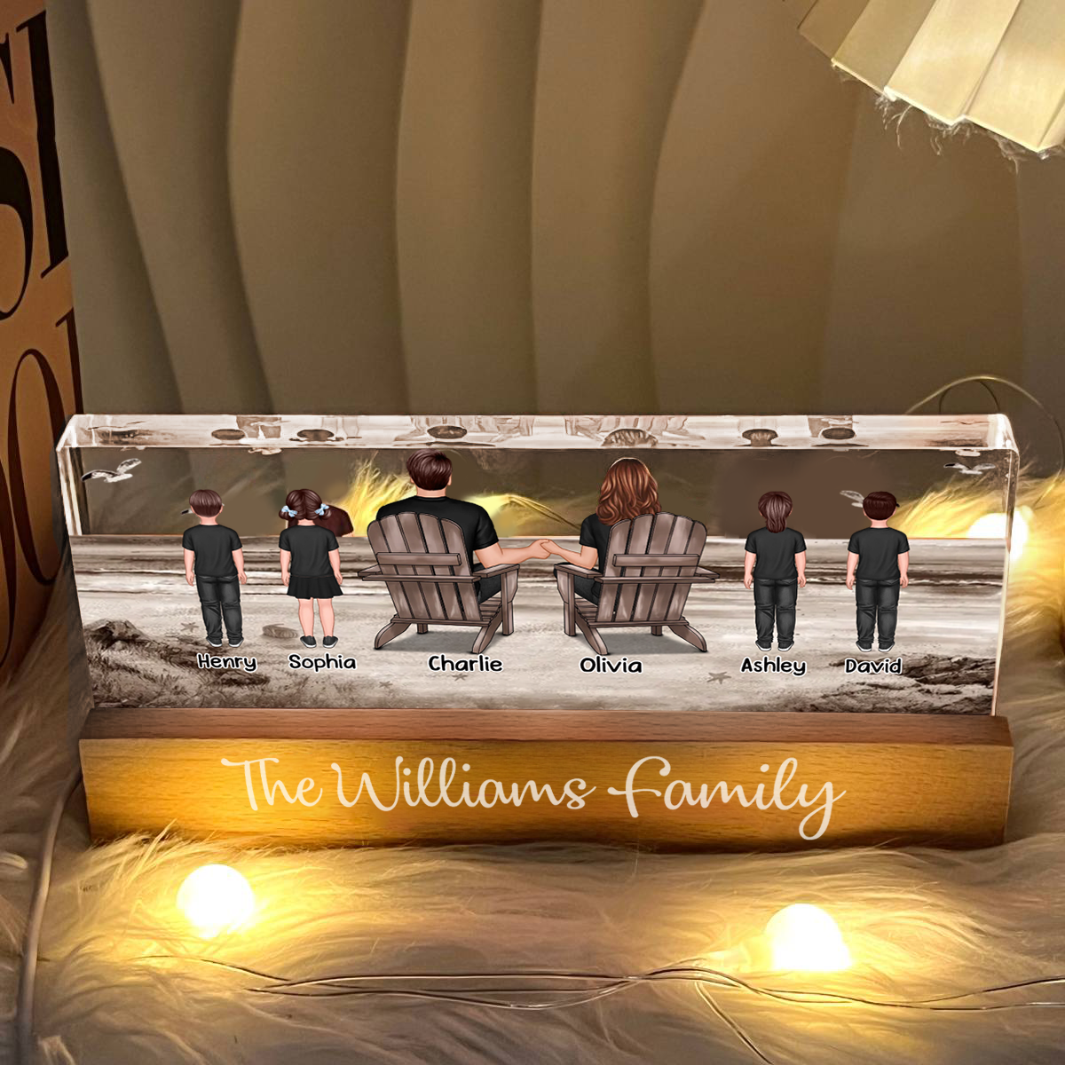 Personalised Family LED Night Light - Couple with Children & Pets Design