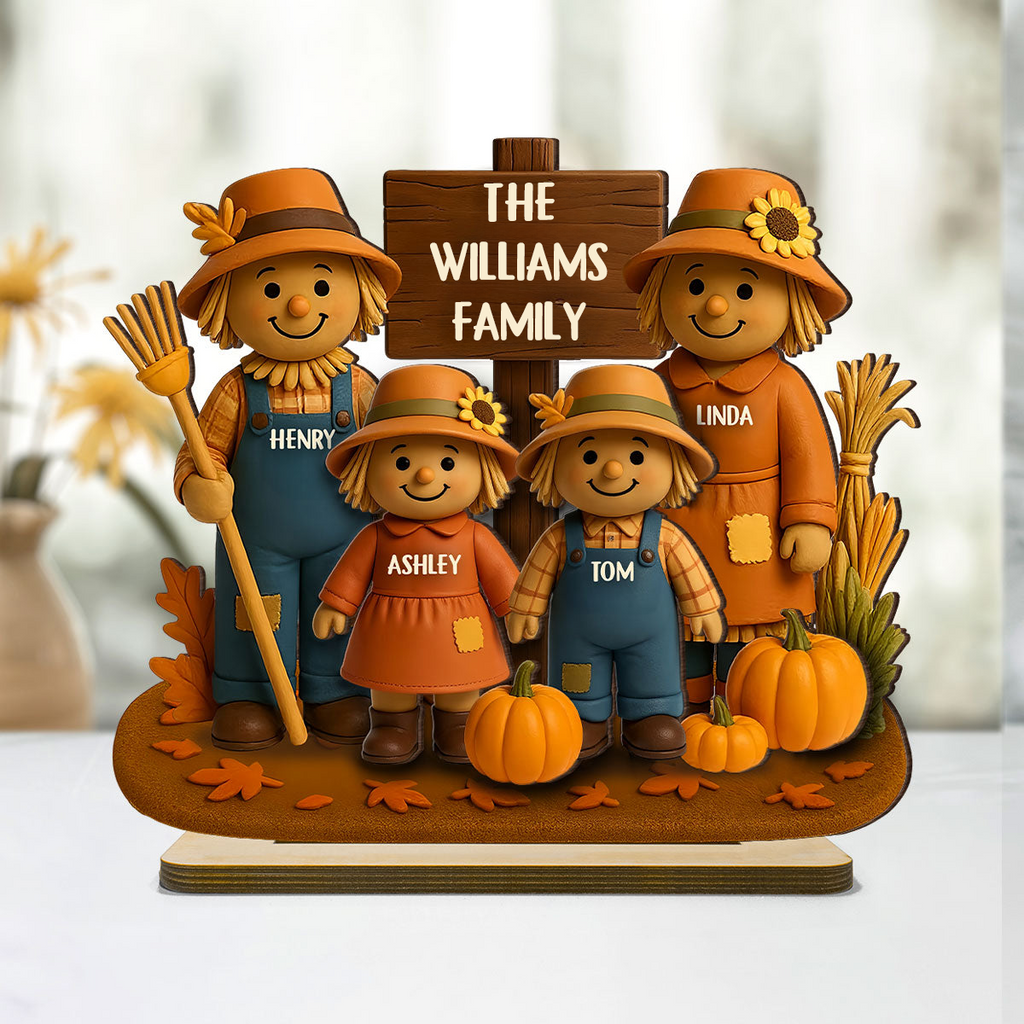 Personalised Family Wooden Plaque - Scarecrow Design