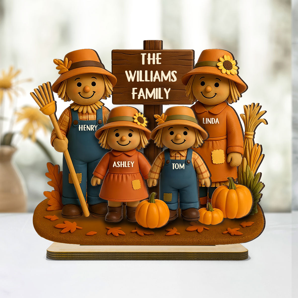 Personalised Family Wooden Plaque - Scarecrow Design
