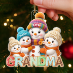Personalised Acrylic Christmas Ornament with Names for Grandma - Snowman Design