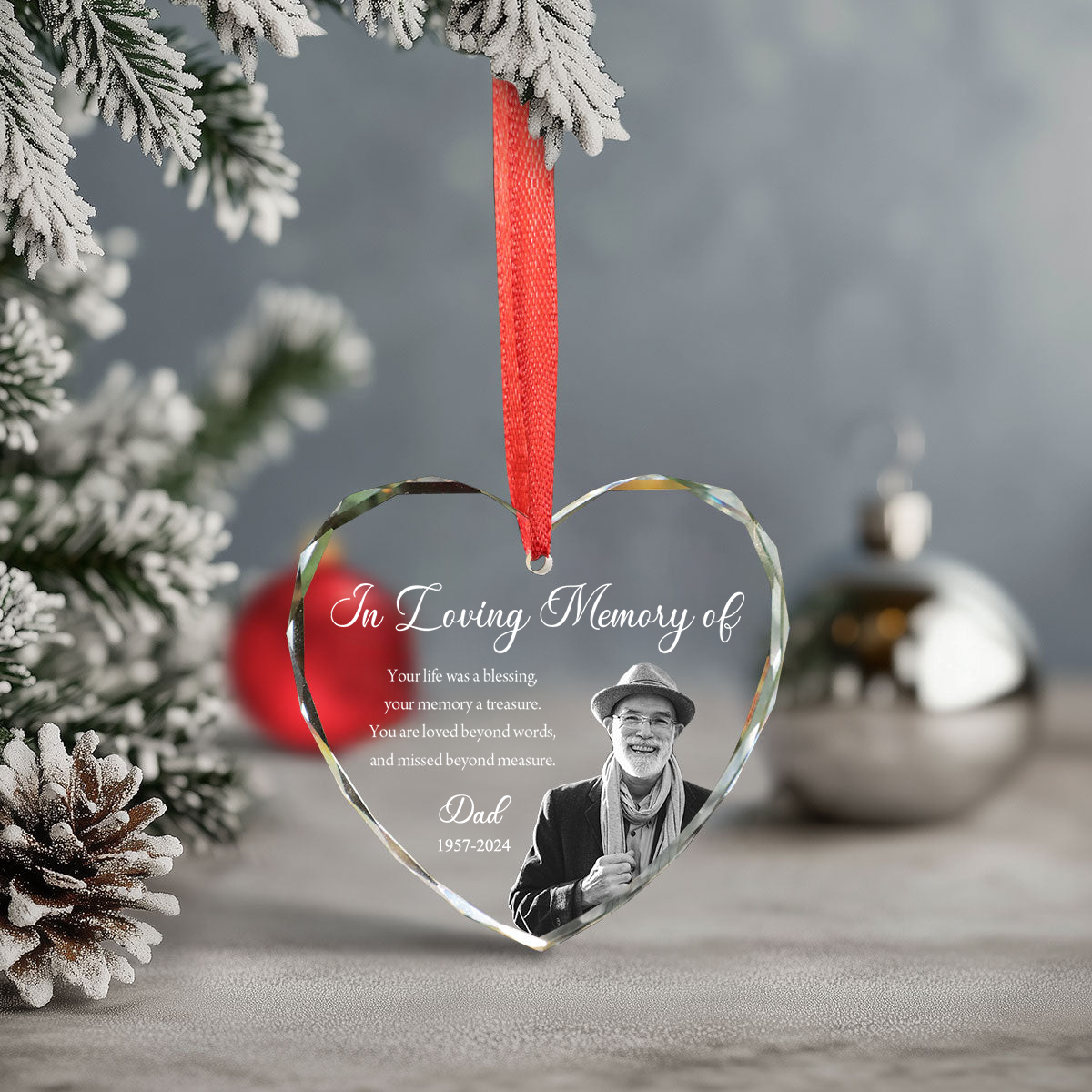 Personalised Memorial Glass Ornament with Photo - "In Loving Memory of"