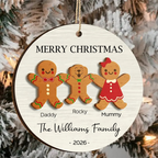Personalised Layered Wooden Christmas Ornament with Names - Gingerbread Man Design