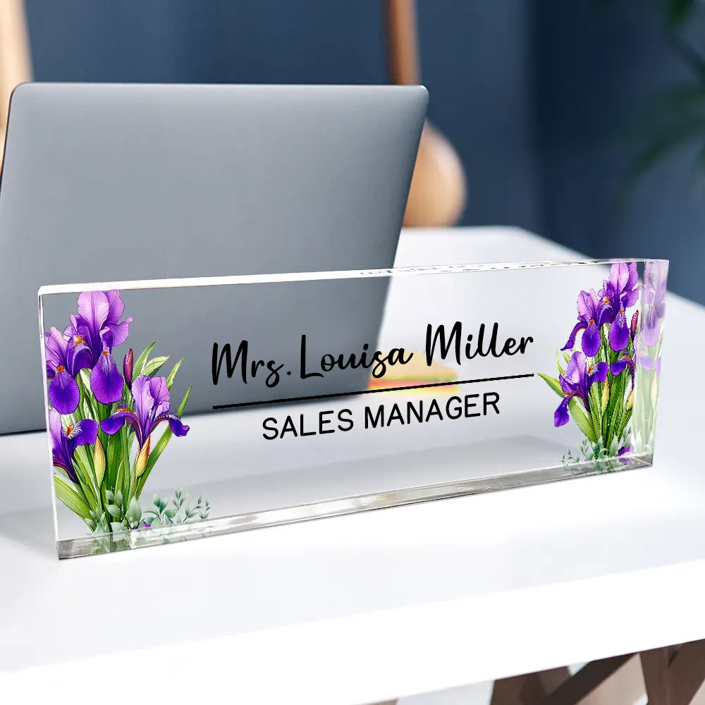 Personalised Name Plate Acrylic Plaque - Birth Flower Design