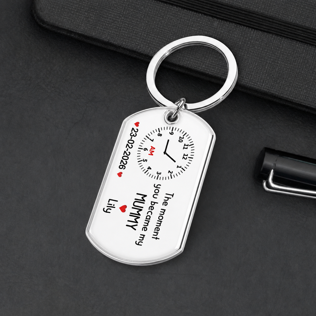 Personalised  Baby Photo Resin Keyring - Clock Design