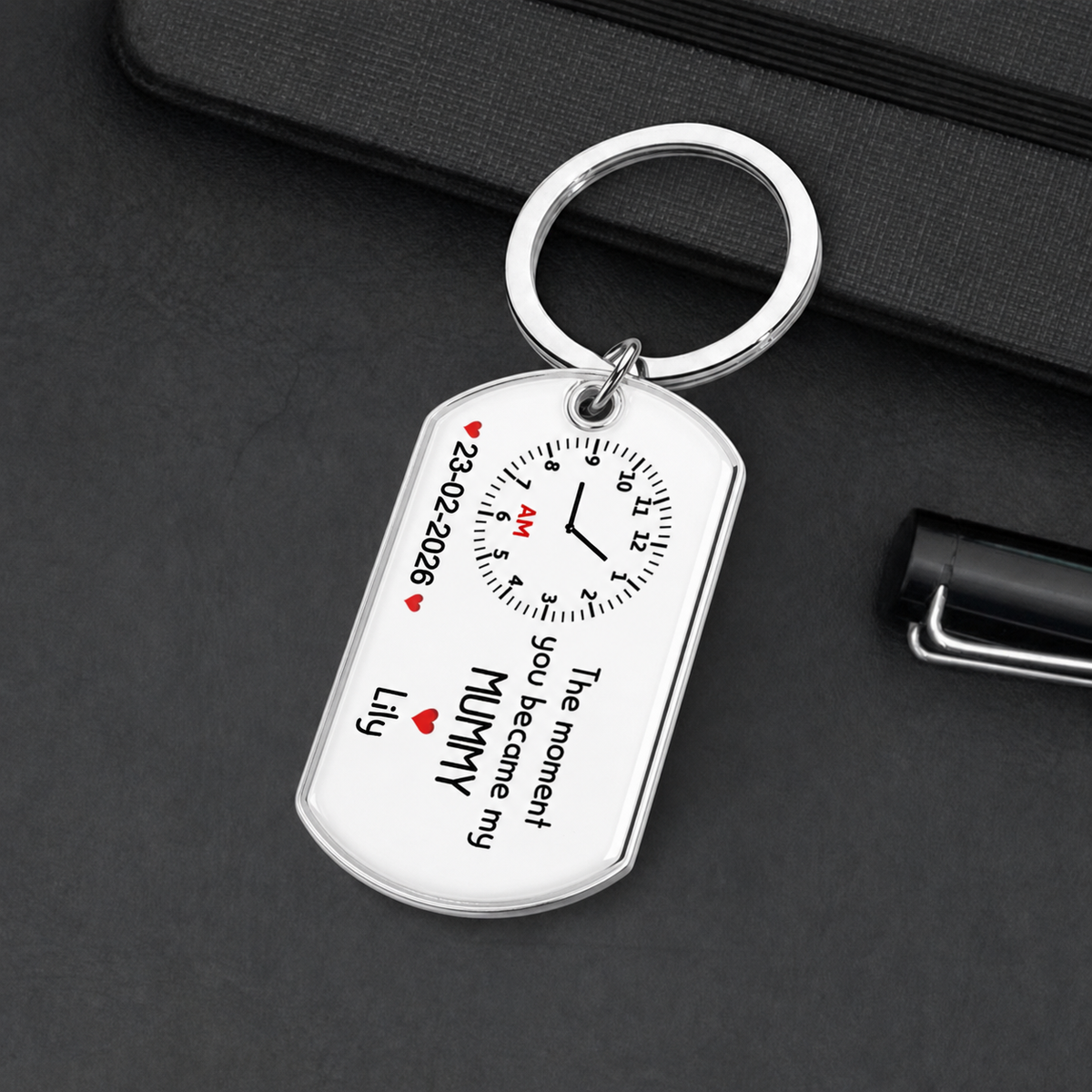 Personalised  Baby Photo Resin Keyring - Clock Design