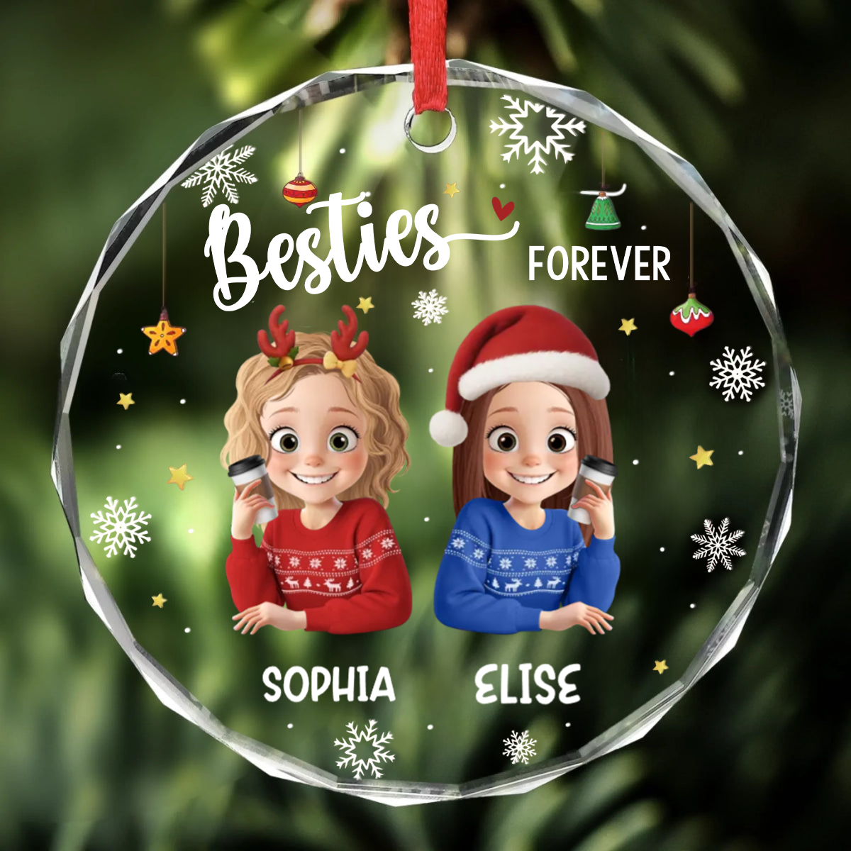 Personalised Glass Christmas Ornament - Besties/Sisters Forever