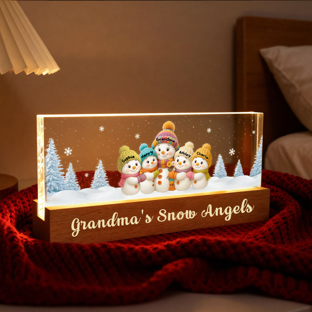Personalised Grandma LED Night Light with Names & Text - Snowman Design