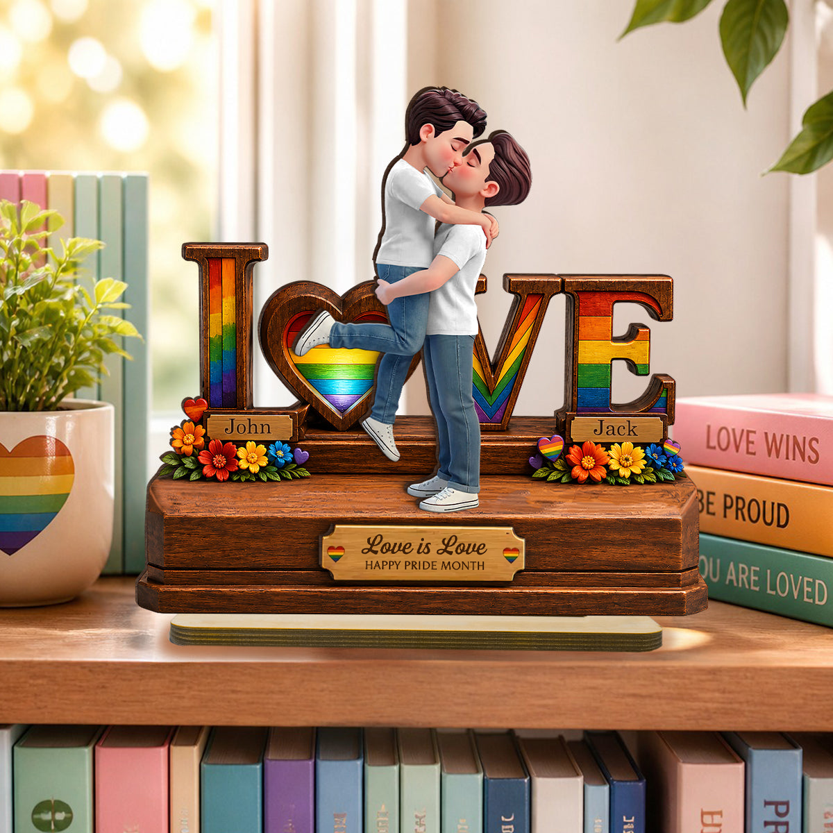 Personalised Layered Wooden Plaque for LGBT Couples - Love Design