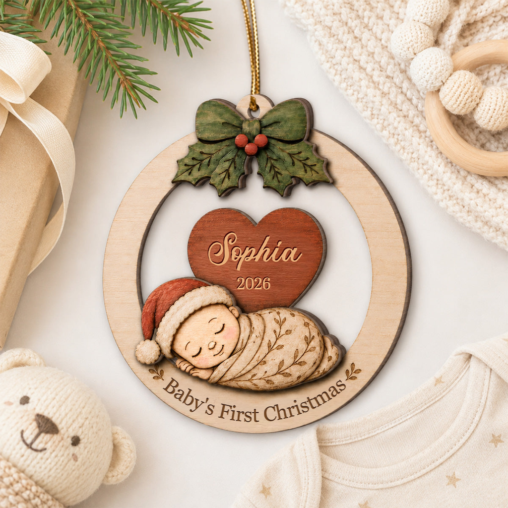 Personalised Baby Wooden Christmas Ornament with Name - Baby's First Christmas
