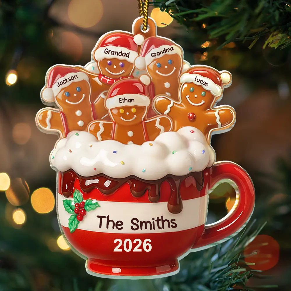 Personalised Family Acrylic Christmas Ornament - Gingerbread Man Design