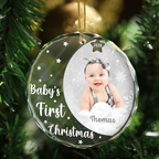 Personalised Glass Christmas Ornament with Photo - Baby's First Christmas