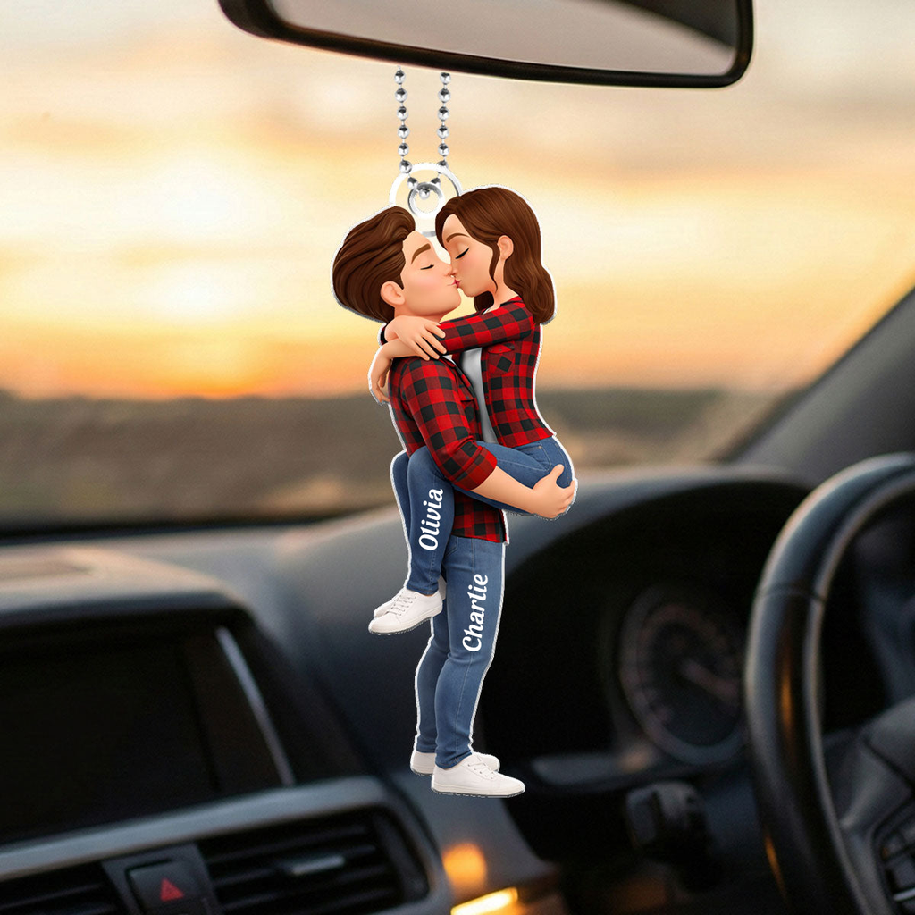 Personalised Couple Acrylic Car Ornament - Hugging Couple Design
