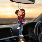 Personalised Couple Acrylic Car Ornament - Hugging Couple Design