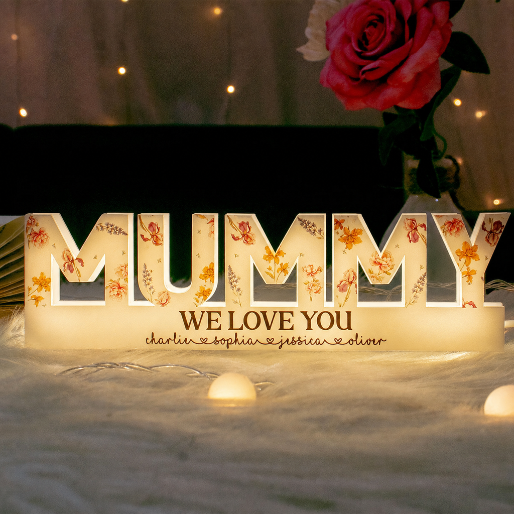 Personalised Birth Flower LED Light Box - Mum or Grandma Design