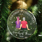 Personalised Family Glass Christmas Ornament with Baby and Pets - Our First Christmas