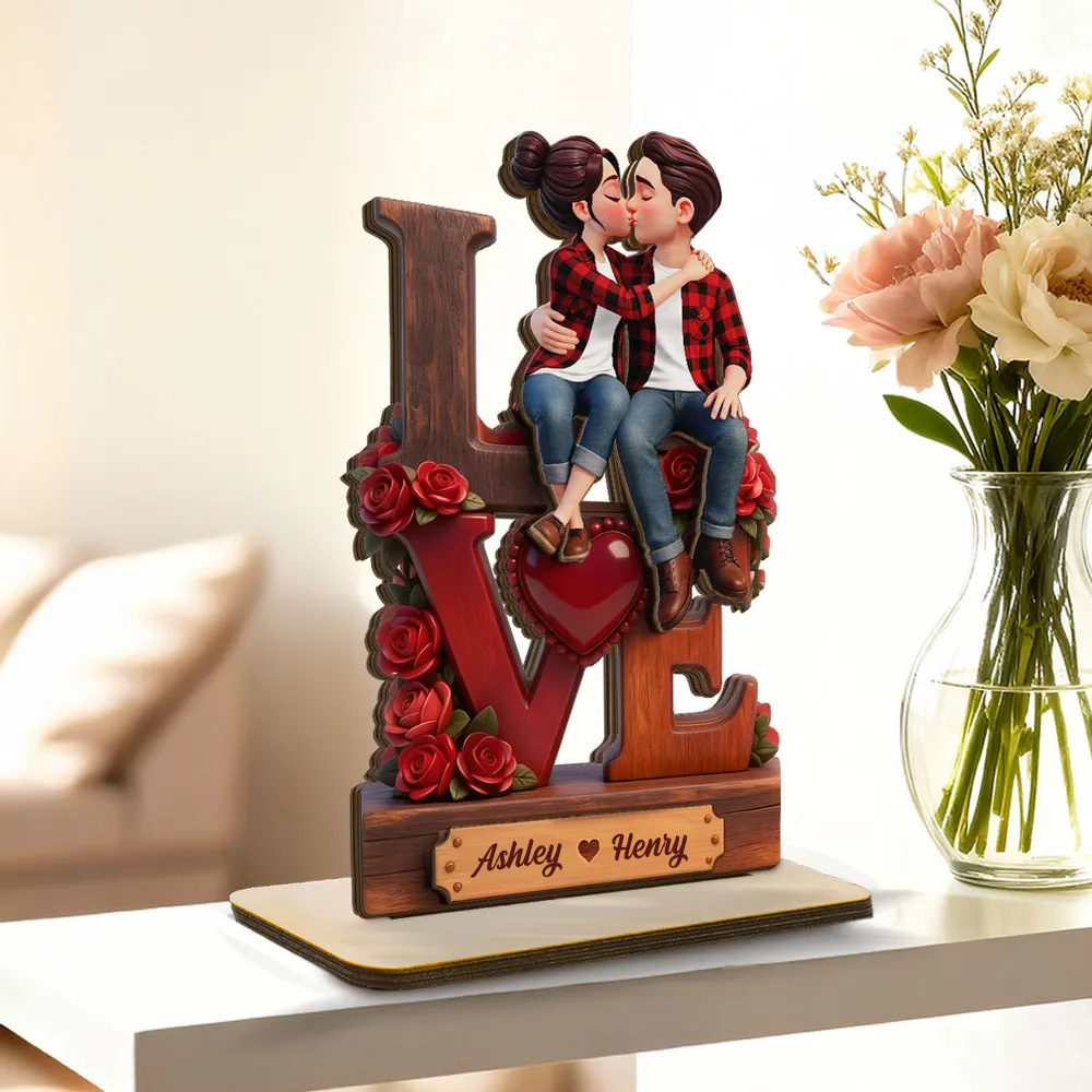 Personalised Couple Wooden Plaque - with "LOVE" Design