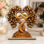 Personalised Couple Wooden Plaque with Name & Date - Tree & Rings Design