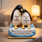 Personalised Wooden Plaque with Names - Penguin Couple Design