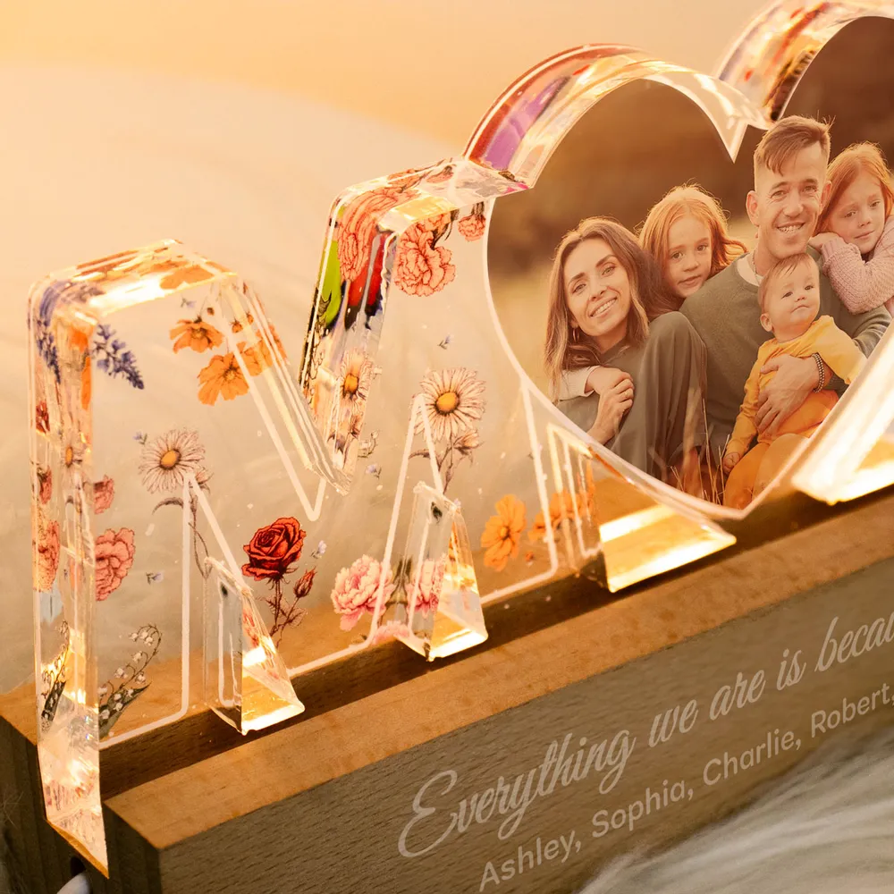 Personalised Mum LED Night Light with Photo and Birth Flowers