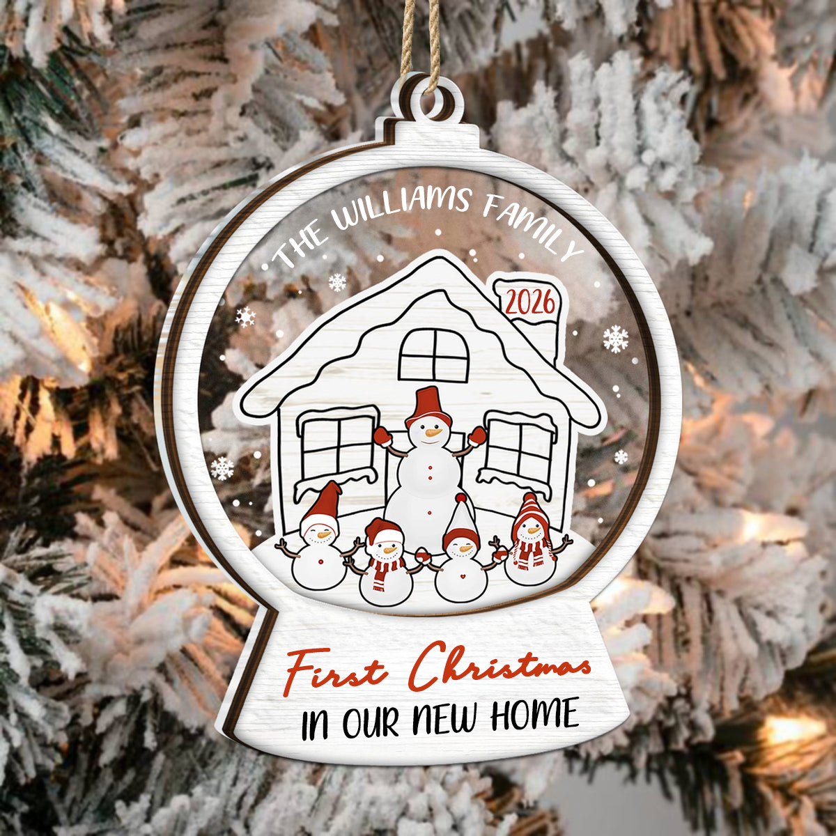 Personalised Layered Acrylic & Wooden Christmas Ornament with Names - Snowman Design