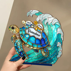 Personalised Grandma Wooden Plaque with Names - Sea Turtles Design
