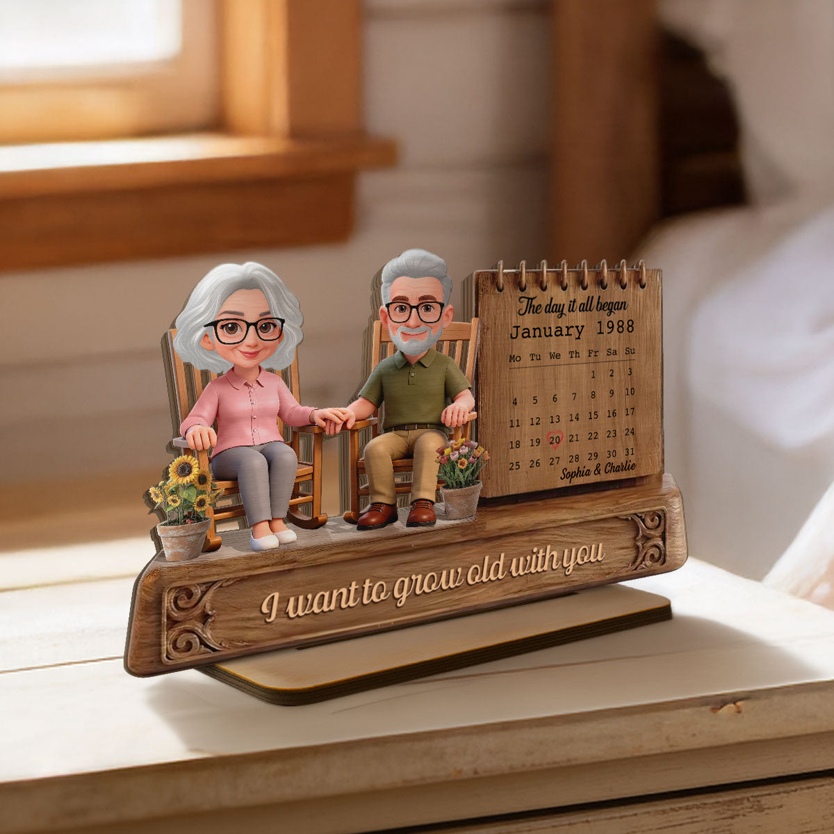 Personalised Anniversary Layered Wooden Plaque - Couples and Calendar Design