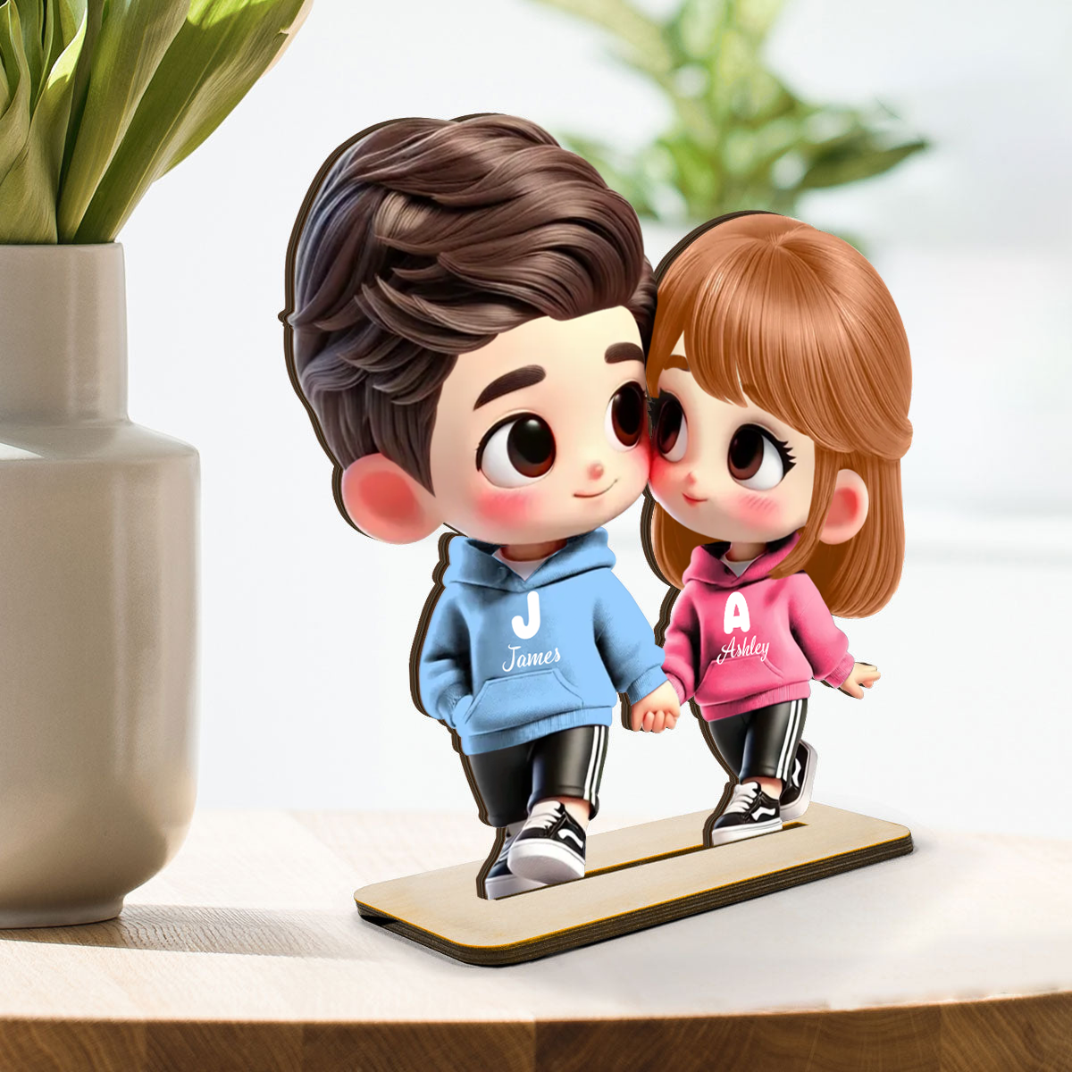 Personalised Couple Wooden Plaque - Cartoon Couple Design