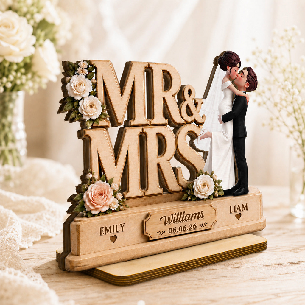 Personalised Wedding Layered Wooden Plaque - Bride & Groom Design