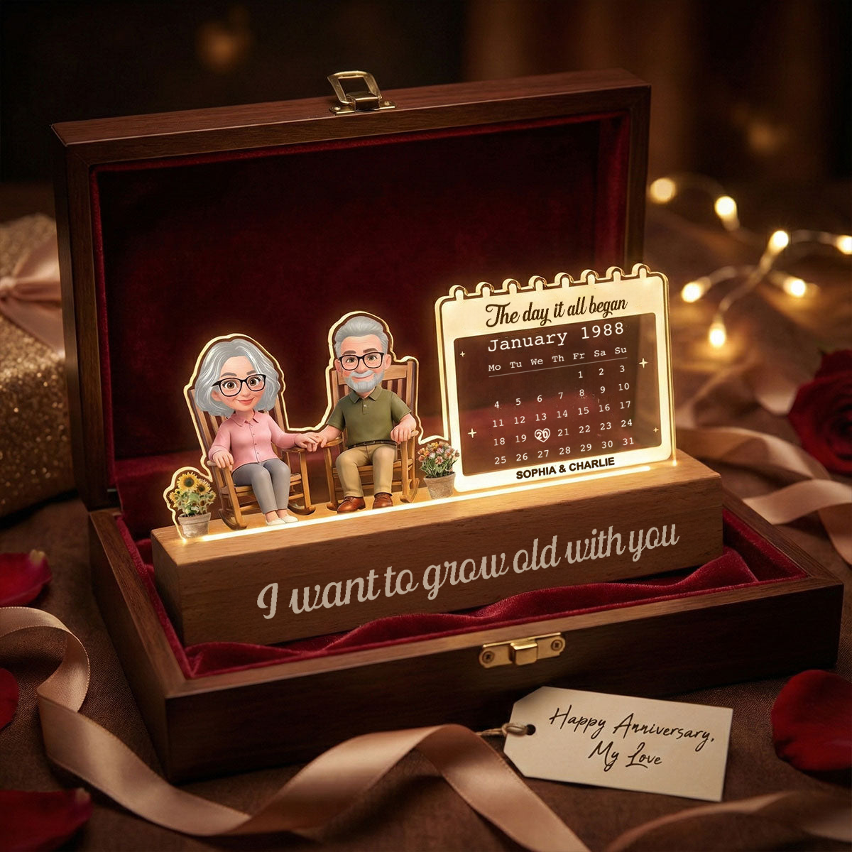 Personalised Couple LED Night Light with Calendar Anniversary Gift