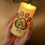 Personalised Pet Memorial LED Candle with Photo - Paw Print Design