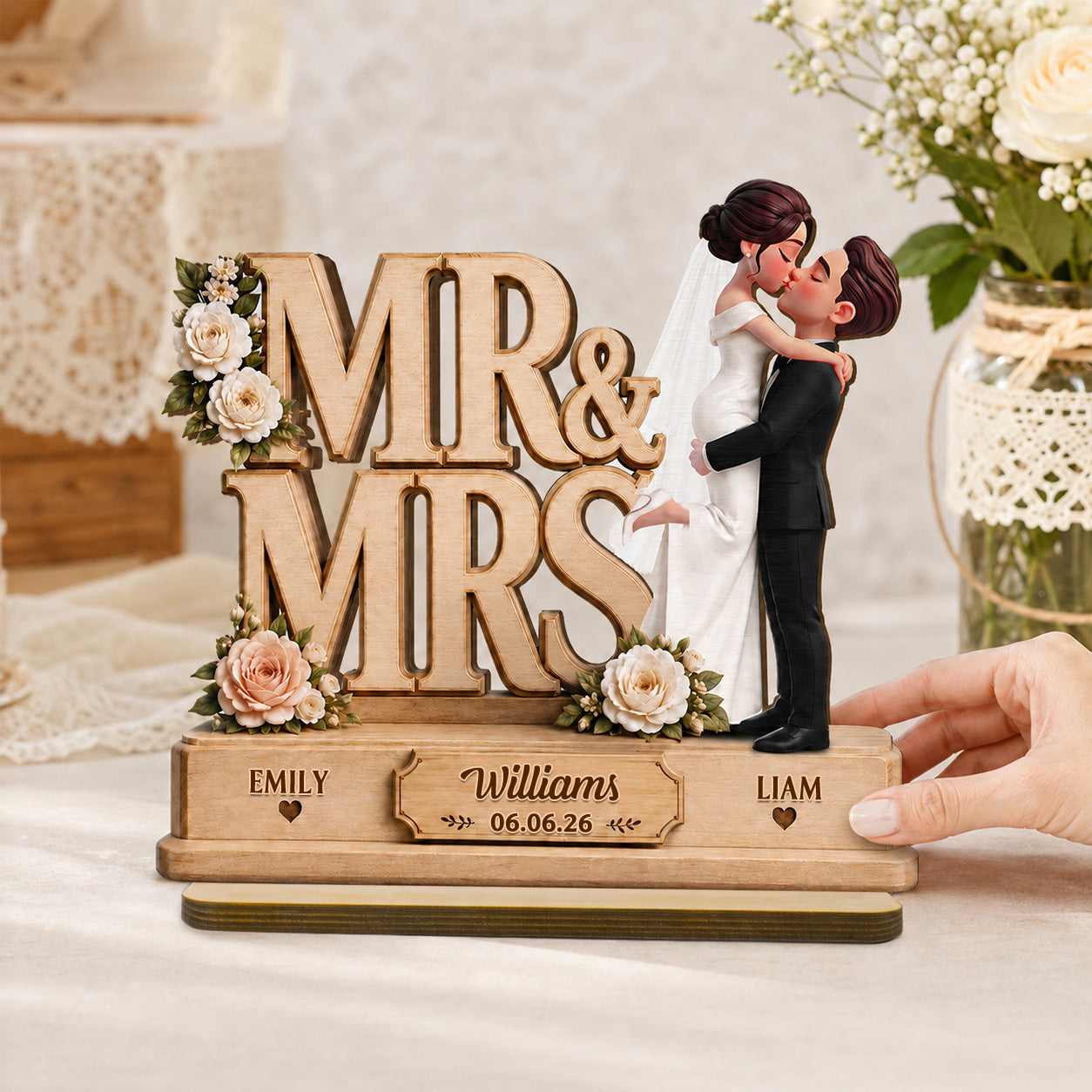 Personalised Wedding Layered Wooden Plaque - Bride & Groom Design
