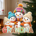 Personalised Acrylic Christmas Ornament with Names for Grandma - Snowman Design