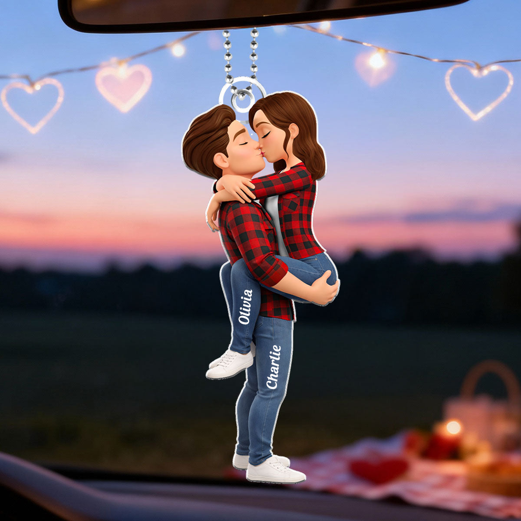 Personalised Couple Acrylic Car Ornament - Hugging Couple Design