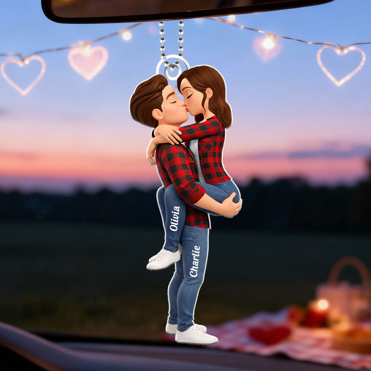 Personalised Couple Acrylic Car Ornament - Hugging Couple Design