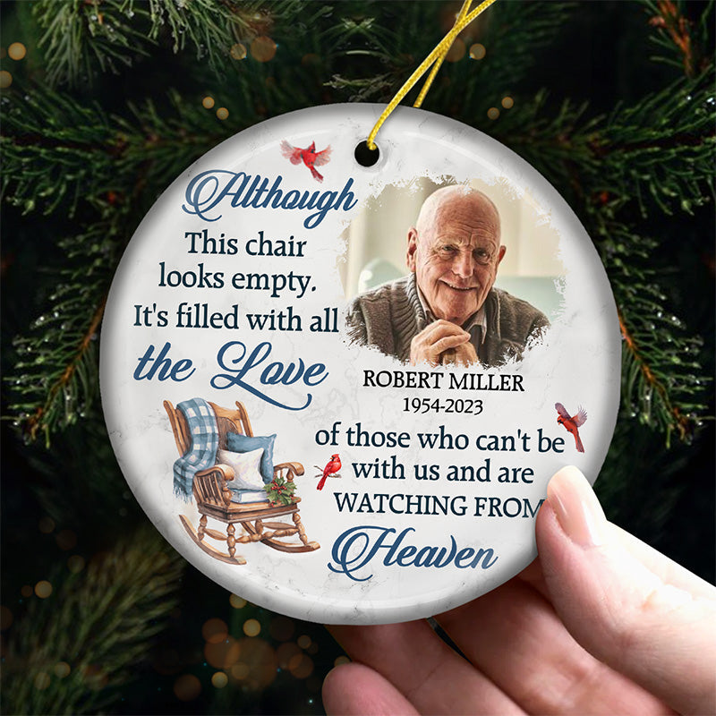 Personalised Memorial Ceramic Christmas Ornament with Photo - Empty Chair Design