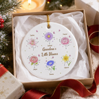 Personalised Ceramic Ornament for Grandma - Birth Flowers Design