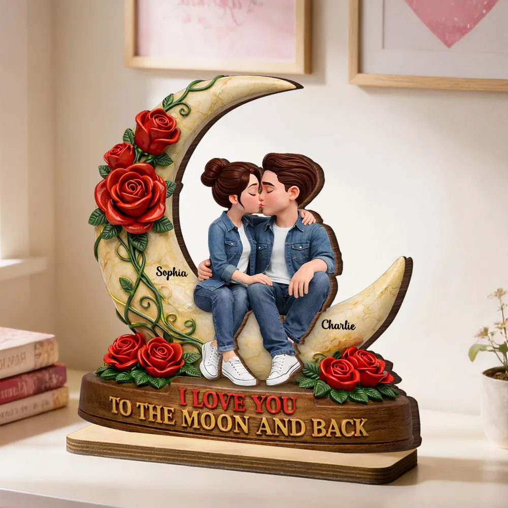Personalised Couple Wooden Plaque - Love You to the Moon and Back