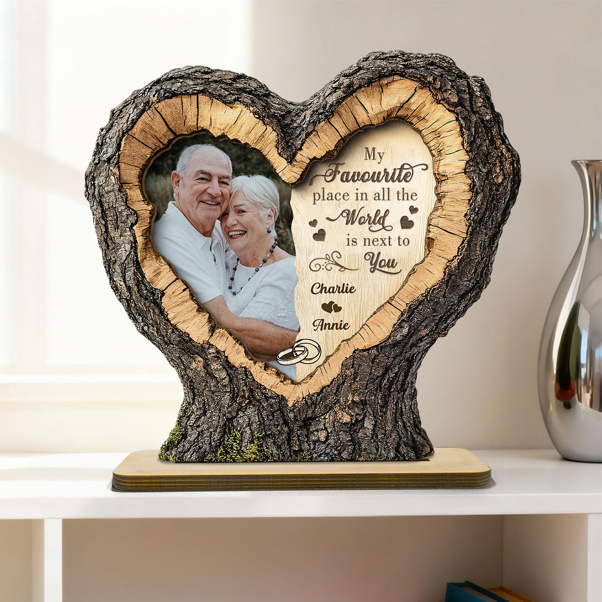 Personalised Couple Layered Wooden Plaque - Heart Design