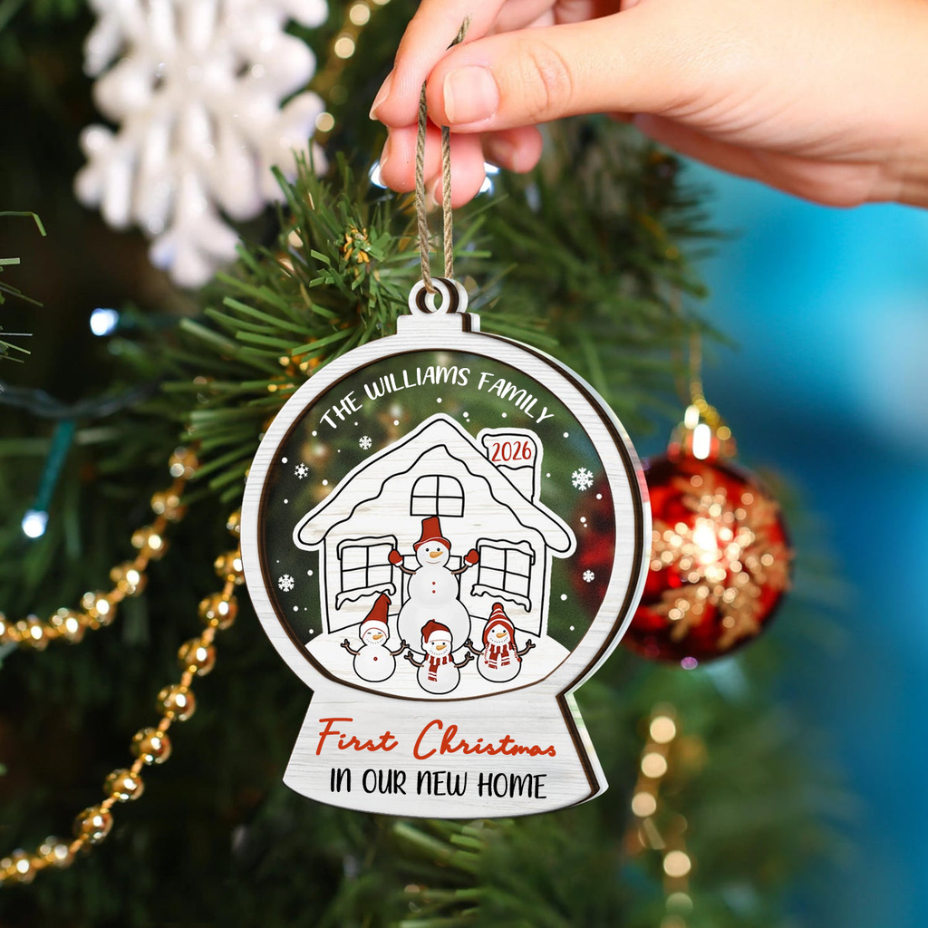 Personalised Layered Acrylic & Wooden Christmas Ornament with Names - Snowman Design