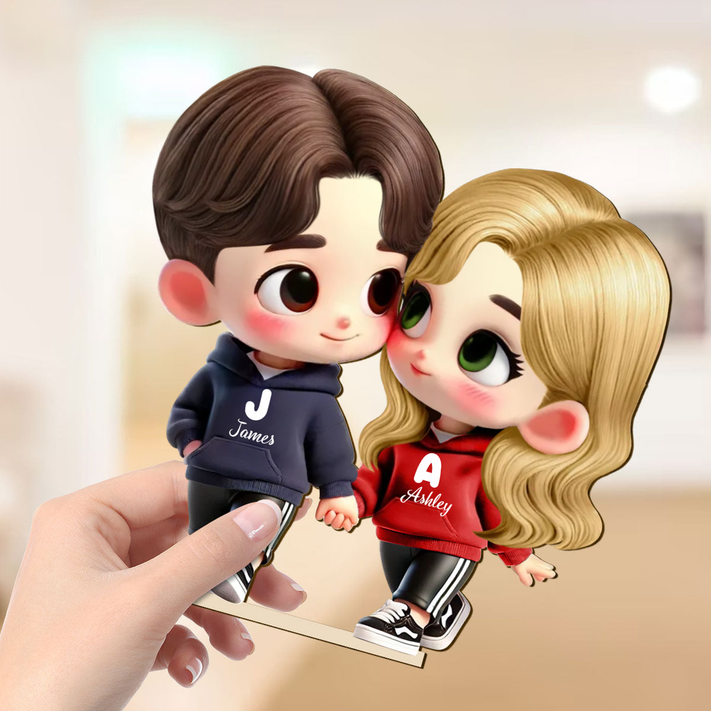 Personalised Couple Wooden Plaque - Cartoon Couple Design