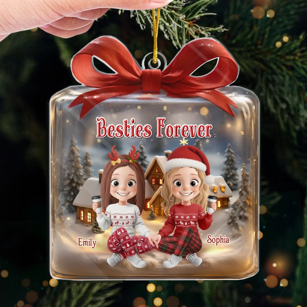 Personalised Acrylic Christmas Ornament for Best Friends & Sisters - Gift Box Design