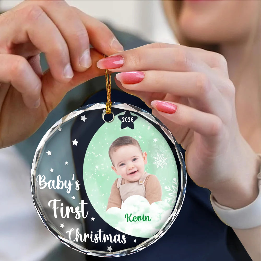 Personalised Glass Christmas Ornament with Photo - Baby's First Christmas